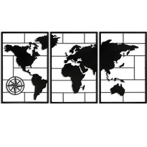 Déco murale triptyque carte du monde en métal 120x60 cm