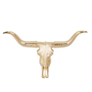 Déco murale trophée tête de buffle en acier doré 104x63