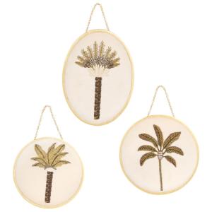 Déco murales broderies palmiers écrus, verts et dorés (x3)…