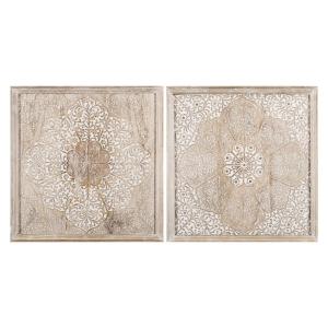Déco murales en bois de manguier sculpté blanchi, 60x60 cm…