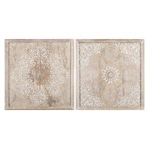 Déco murales en bois de manguier sculpté blanchi (x2) 60x60…