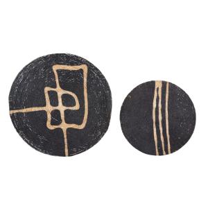 Déco murales en feuilles de bananier tressées noires et bei…