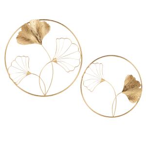 Déco murales fleurs et cercles en métal doré (x2) 50x50