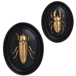 Déco murales ovales insectes en résine dorée et noire (x2)…