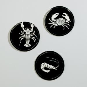 Déco murales rondes en porcelaine bleue motifs custacés (x3…