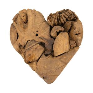 Décor mural coeur en racine de teck