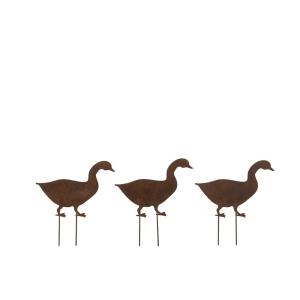 Decoration jardin 3 pieces canards metal rouille H25cm
