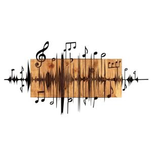 Décoration murale 90x47cm musique bois naturel et métal noi…