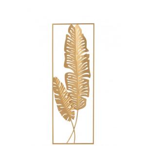 Décoration murale feuille en métal doré 31x89.5x5 cm