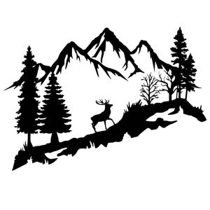 Décoration murale mountain et cerf en métal noir 90x64 cm