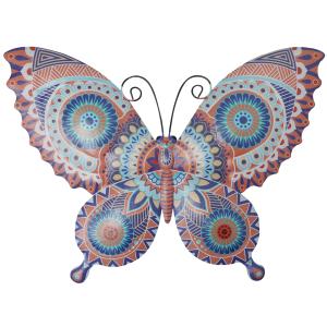 Décoration murale papillon orange et bleu en métal 30 cm