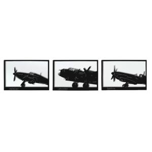 Décoration murale triptyque avion en métal noir 174x40 cm