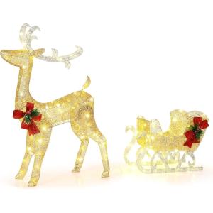 Décoration noël renne et traîneau LED lumineuse jaune