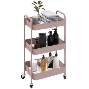 Desserte chariot de rangement à 3 niveaux en acier rose