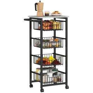 Desserte cuisine 4 niveaux cadre en acier gris clair
