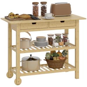 Desserte cuisine à roulettes 2 tiroirs 2 étagères bambou bo…