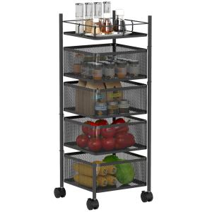 Desserte de cuisine à roulettes 4 paniers rotatifs étagère…