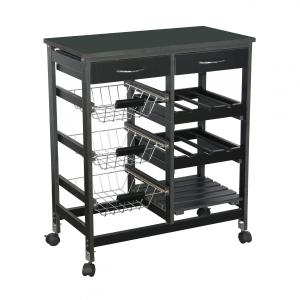 Desserte de cuisine multi-rangements en bois noir et métal