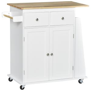 Desserte de cuisine multi rangements MDF blanc hévéa
