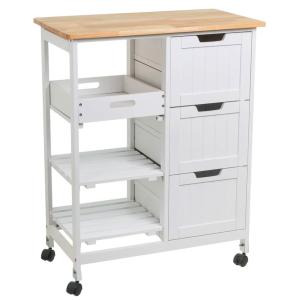 Desserte de cuisine sur roulettes bois et blanc 68x38x85cm