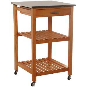 Desserte de cuisine sur roulettes en bois plateau inox 1 ti…