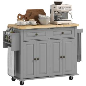 Desserte ilôt de cuisine multi rangements mdf gris hévéa