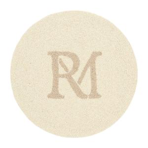 Dessous de verre monogramme, blanc cassé et beige, perles