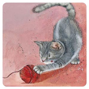 Dessous de verre rose à motif chat