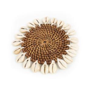Dessous de verre rotin et coquillage marron 15x15x1cm