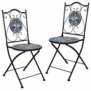 Deux chaises en fer forgé et mosaïque noires 38x38x90