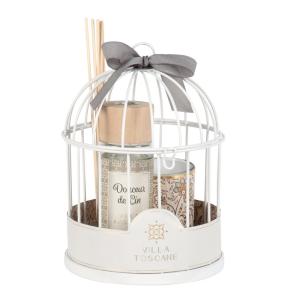 Diffuseur en verre et bougie parfumée 90g support cage en m…