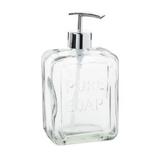 Distributeur de savon en verre transparent et gris
