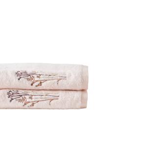 Drap de bain coton bouclette brodé beige 70x120