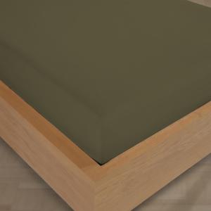 Drap housse 140x190 cm Flanelle de coton kaki