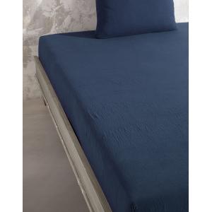 Drap housse 140x190 cm gaze de coton marine