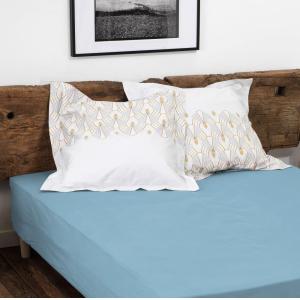 Drap housse 180x200   30 cm percale bleu maya