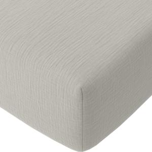 Drap housse 180x200 cm Gaze de Coton Lavé Gris Glacier