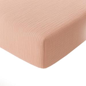 Drap housse 180x200 cm Gaze de Coton Lavé Rose Lotus