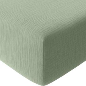 Drap housse 180x200 cm Gaze de Coton Lavé Vert Givrée