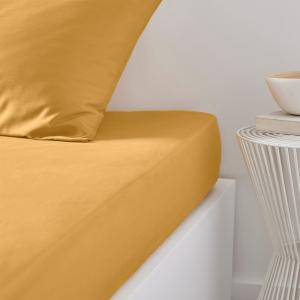 Drap housse 2 personnes uni coton  160x200 cm Jaune
