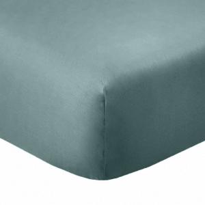 Drap housse 2 places coton bleu canard 180x200 cm