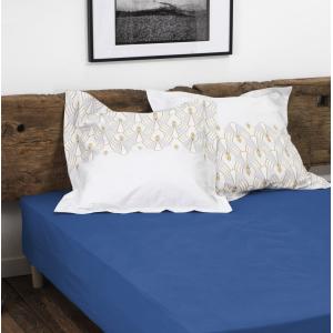 Drap housse 90x190   30 cm percale bleu indigo
