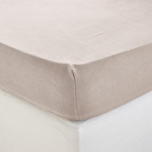 Drap Housse à  en 100% lin lavé légèrement froissé Beige…