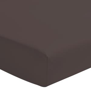 Drap housse coloré 100% coton - Bonnet 25cm - Chocolat - 90…