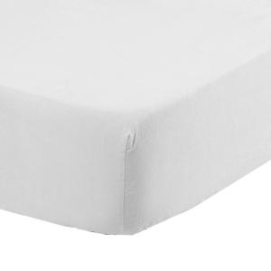 Drap housse coton lavé uni blanc 160 x 200 cm