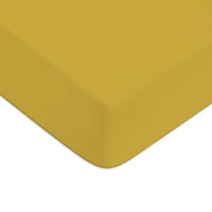 Drap housse coton  uni bonnet 25cm jaune moutarde 140x190cm