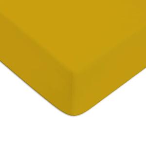 Drap housse coton  uni jaune moutarde 90x190cm