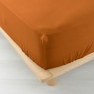 Drap housse double gaze de coton caramel 160x200cm