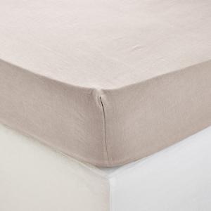 Drap Housse en 100% lin lavé légèrement froissé Beige