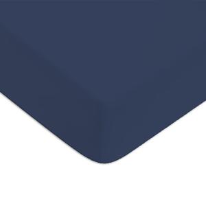 Drap housse en coton 57 fils uni bleu 140x200cm